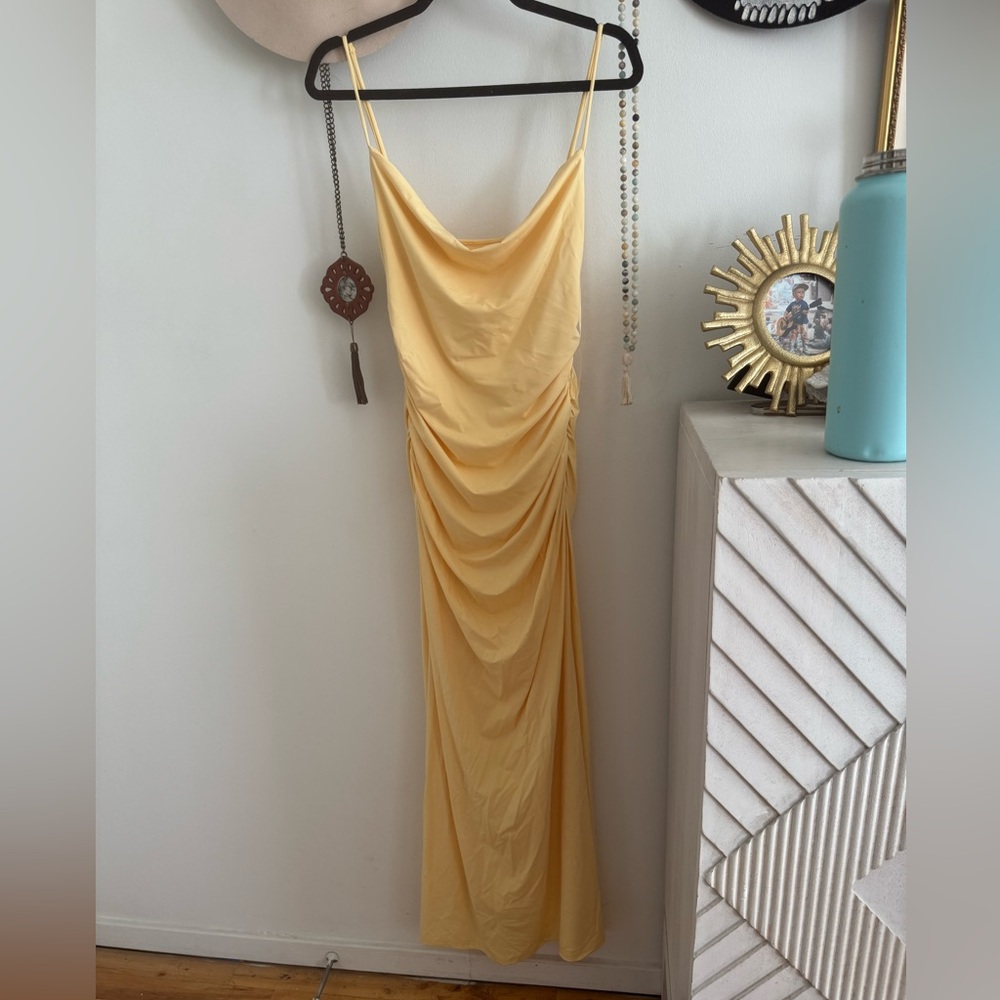 NIA Anthropologie Ina Ruched Cowl Butter Yellow Event Wedding Guest Dress Spring - Picture 9 of 11